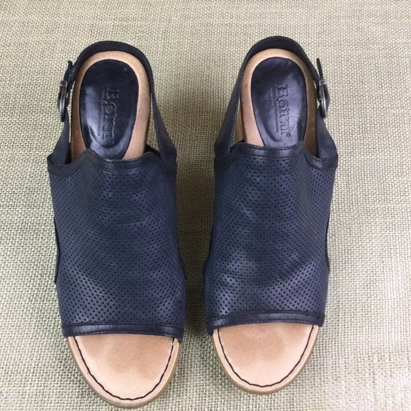 BORN Leather Peep Toe Heel Sandals - Picture 3 of 10